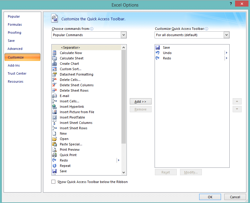 excel options dialog box